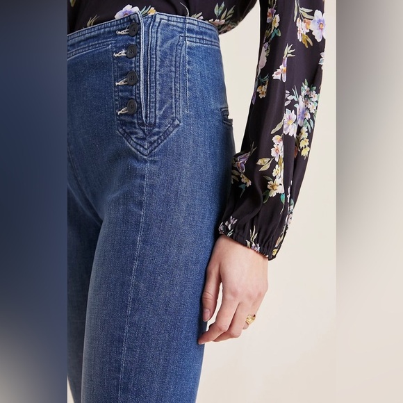 MOTHER The Sailor Tripper Three Little Ships High Rise Cropped Flare Jeans Sz 27 - Picture 4 of 10